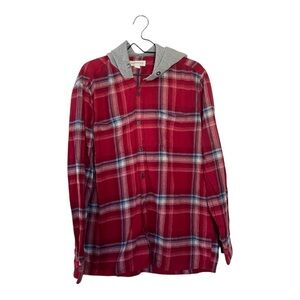 Aeropostale Red Plaid Button Down Hoodie Shirt Men’s Size Large Oversized